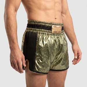 Custom Metallic Gold <b>Men</b> Boxing Shorts Breathable Mesh Side Panels Kickboxing <b>Trunks</b> Wholesale Custom Logo Muay Thai Fight Short - Product Image 3