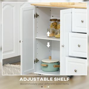 Carrello da Cucina Moderno Portatile con Piano Ribaltabile Bianco, 3 Cassetti, Top in Legno di Quercia Naturale, Porta Spezie e Porta Asciugamani - Product Image 6
