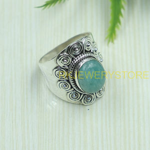 Natural Amazonite Gemstone <b>Ring</b> 925 Sterling Silver Handmade Boho Vintage <b>Statement</b> <b>Ring</b> Oval Cabochon Wide Band Jewelry for Men - Product Image 2