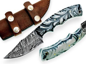 Couteau de chasse en acier Damas Nordic Forge avec étui, couteau de camping à lame pleine, manche en résine, qualité industrielle, OEM personnalisé - Product Image 1