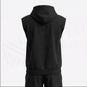 เสื้อฮู้ดแขนกุดผู้ชายสีดำ ผ้าฝ้ายเฟรนช์เทอร์รี่ มีกระเป๋าหน้า สไตล์ลำลอง สำหรับฤดูใบไม้ร่วง - Product Image 2