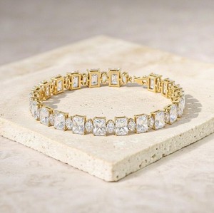 Radiant Cut Moissanite Stone Gold Plated Sterling <b>Silver</b> Luxury <b>Charm</b> Bracelet for Women - Product Image 3