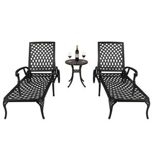 Lettino Prendisole da Giardino in Alluminio Pressofuso Nero 193*64.5*93cm con Schienale Regolabile - Product Image 5
