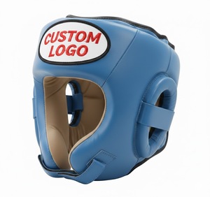 Casque de boxe professionnel GLORY LIFE, protection intégrale du visage, logo personnalisé, cuir noir mat et bleu, protège-tête pour entraînement MMA - Product Image 3