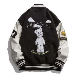 Men's Black And <b>White</b> Varsity <b>Jacket</b> With Chenille Embroidered Patches Oversized American Varsity <b>Jacket</b> - Product Image 3