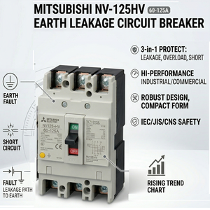 Interruptor Diferencial de Calidad Mitsubishi NV-125HV 3P 125AF Elcb - Product Image 3