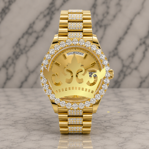 Reloj de Pulsera de Oro de Lujo para Hombre, Esfera con Números Romanos, Engaste de Piedras de Moissanita - Product Image 1