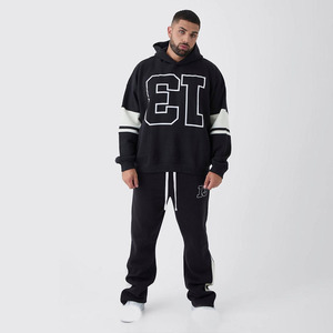 2026 Custom Logo Oversized Striped Hoodie Plus Size 100% Cotton Hoodies French Terry 500GSM Thick Lined Pullover Solid - Product Image 1