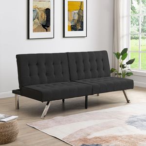 Divano Letto Futon Confortevole con Telaio in Legno Nero e Gambe in Acciaio Inossidabile - Product Image 1