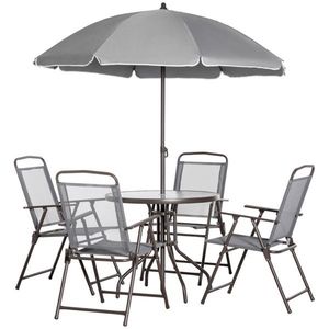Set di Mobili da Giardino in Teak Impermeabile con Tavolo, Sedie e Ombrellone per Pranzo all'Aperto - Product Image 4
