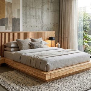 Modern large-size wooden bed set with a minimalist design. Comes with a 12-month warranty. - Product Image 4
