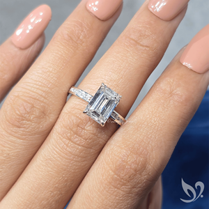 3CT Emerald Cut Lab <b>Diamond</b> <b>Ring</b> Channel Set Pave Band IGI Certified 10K White Gold Engagement <b>Ring</b> - Product Image 5