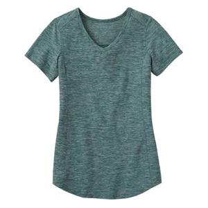 เสื้อยืดผู้หญิงคอวีแขนสั้นสีทึบผ้าถักลำลองทรงปกติสีเขียวอมฟ้า - Product Image 3