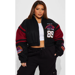 <b>Black</b> <b>And</b> <b>Red</b> <b>Varsity</b> <b>Jacket</b> With Patch Designs Turn Down Collar Streetwear Style Zipper Closure Short Length PU Material - Product Image 3