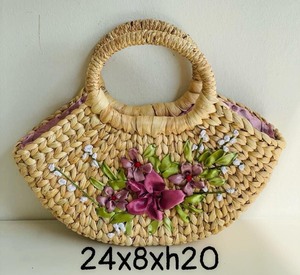 Mini sac en paille naturelle fait à la main avec doublure en coton de style bohème à la mode - Product Image 3