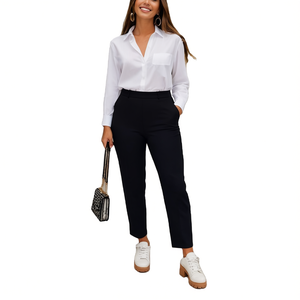 Women's Plus Size Formal Business Suit Pants High Straight Flat Zipper Fly Classic Solid Color Casual Work Cotton Oxford - Product Image 3