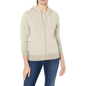 Sudadera con Capucha y Cierre para Mujer, Mezcla de Algodón, Tejido de Punto, Color Sólido, Manga Larga, para Otoño, Transpirable, Sin Forro - Product Image 1