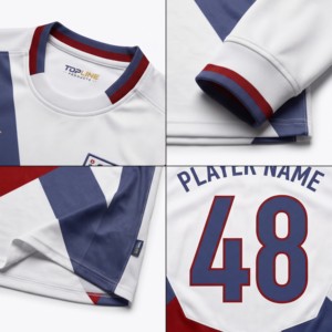 Maillot de football Topline pour homme, blanc, bleu, rouge, color-block, col en V, manches courtes, respirant, anti-humidité, 320g polyester, adulte - Product Image 4