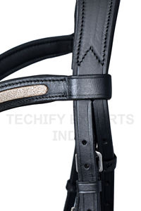 Bridon de cheval en cuir noir de qualité supérieure avec frontal et muserolle à paillettes pour l'équitation - Product Image 2