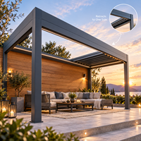 Pergola en aluminium noir prête à l'emploi (OEM) avec porte vitrée, pergola motorisée, pergola bioclimatique, éclairage RGB, imperméable pour villa