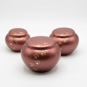 Pink Aluminum Squat Pet Cremation Urns Set Gold Paw Prints Modern Design Handmade Memorial Keepsake Ashes <b>Jar</b> Funeral Wholesale - Product Image 1