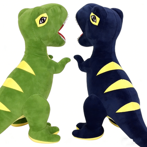 Paire de peluches T-Rex personnalisées vert marine, jouet en peluche dinosaure rayé jaune, peluche T-Rex debout, peluche dinosaure à bouche ouverte - Product Image 4