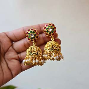 Jimikki Gold Plated Stainless Steel Hoop Earrings with Pearl and Emerald Heart Geometric Design - Product Image 4