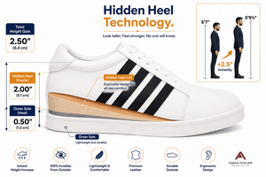 Baskets basses blanches pour hommes avec talon dissimulé, légères, respirantes, antidérapantes, à lacets, chaussures décontractées pour le quotidien - Product Image 2