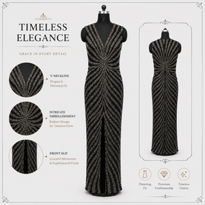 Luxury Women Black <b>Sequin</b> Evening Gown Elegant V Neck Sleeveless Maxi Dress Premium Designer Party Wear Wedding Reception Formal - Product Image 5