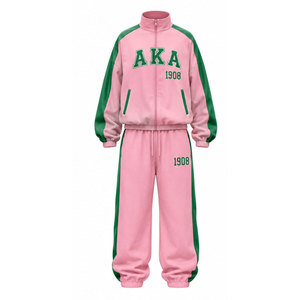 Ensemble de survêtement Alpha Kapa Alpha rose et vert à manches longues avec fermeture éclair, pantalon de jogging décontracté, motif lettres, tenue de printemps pour femme 1908 - Product Image 2