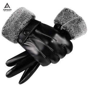Gants en cuir de luxe AIFRAN pour hommes, compatibles écran tactile, chauds pour l'hiver, doublés polaire, en véritable peau de mouton, gants de mode élégants, vente en gros - Product Image 2