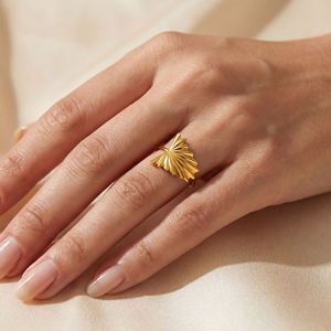 Palm Whisper Gold <b>Ring</b> Premium Gold Finish Ginkgo Leaf <b>Adjustable</b> <b>Ring</b> for Women Minimalist Botanical Statement Jewelry Gift - Product Image 2