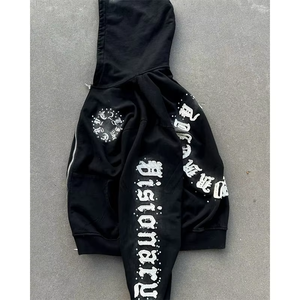 Sudadera con capucha negra con cremallera completa, estampado Visionary, unisex, estilo Y2K, oversize, lavada, grunge, streetwear, chaqueta vintage, personalizada, al por mayor - Product Image 2