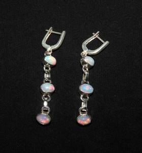 Boucles d'oreilles pendantes en argent sterling avec opale de feu éthiopienne, design cabochon, bijoux artisanaux en pierres précieuses naturelles - Product Image 6