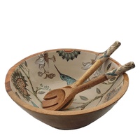 Vente en gros de bols à salade en bois d'acacia de grande capacité avec design émaillé classique écologique J N Crafts, ustensile de service, logo personnalisé