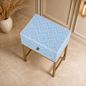 Blue Bone Inlay Nightstand Floral Pattern Bedside Cabinet <b>Side</b> Table With <b>Drawers</b> for Bedroom Living Room - Product Image 5