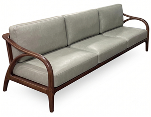 Sofá de Tres Plazas MT Furniture, Estilo Moderno de Mediados de Siglo, Tapizado en Cuero PU, Relleno de Espuma, Respaldo Firme, Brazos Curvos, Madera de Roble Sólido, para Sala de Estar - Product Image 4