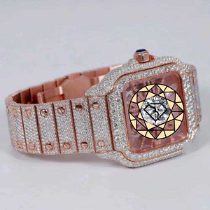 Square Rose Gold <b>Case</b> Analog Quartz Full Iced Out Hip Hop Lab Diamond Sapphire Crystal Deployment Custom Service Wristwatch - Product Image 5