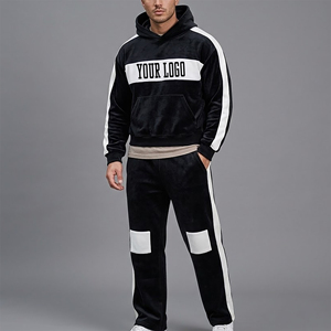 Premium Quality Fashionable 2-Piece Winter Wear Color Block Heavyweight Hooded Oversized Hoodie & Jogger Sweatpants <b>Set</b> - Product Image 2