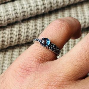 Blue Topaz <b>Solitaire</b> Brass <b>Ring</b> Oxidized <b>Silver</b> Plated Boho Halo Gemstone Womens Wholesale <b>Ring</b> - Product Image 6