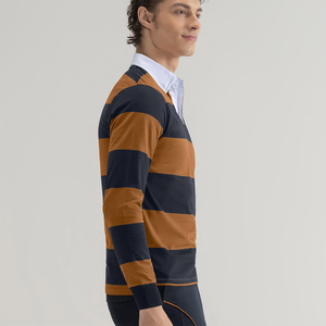 High Quality Full Sleeve Custom Rugby Shirts Breathable Customized Logo Teamwear Striped Men's Rugby Polo Shirts - Product Image 3