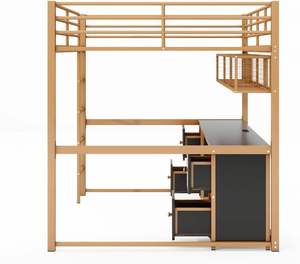 Solid Wood Loft Full <b>Bed</b> Frame <b>with</b> Desk, Drawers & <b>Storage</b> Shelves – Built-In USB Charging Station, Space-Saving Design - Product Image 2