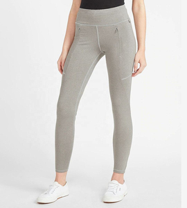 High Waist Full Length Solid Gray Yoga <b>Leggings</b> <b>With</b> <b>Pockets</b> Seamless Elastic Waist Four-Way Stretch Pants By Run Apparel - Product Image 5
