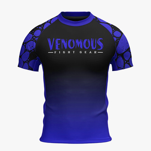 Maillot de compression court personnalisé MMA BJJ à dégradé bleu venimeux, sublimé, séchage rapide, écologique, pour l'entraînement sportif - Product Image 2