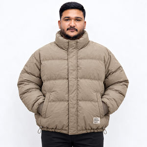 Manteau matelassé isolant surdimensionné à col montant, veste d'hiver personnalisable, streetwear unisexe, vêtement d'extérieur entièrement zippé, OEM - Product Image 1