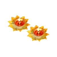 Ensemble de 2 lampes à huile en métal artisanal en forme de fleur de lotus, traditionnelles pour Deepavali, Puja, fête, mariage, et porte-bougie flottant pour bougies chauffe-plat