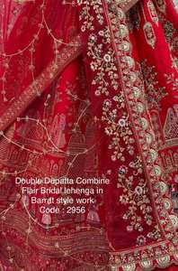 Lehenga Choli Rojo con Bordado Intenso y Dupatta de Tela de Red, Traje de Boda Indio de Lujo para Mujer - Product Image 6