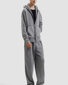 Custom Oversized Vintage Washed <b>Zip</b> <b>Up</b> Hoodie Heavyweight Cotton Fleece Distressed Streetwear Full <b>Zip</b> <b>Jacket</b> for Men - Product Image 1