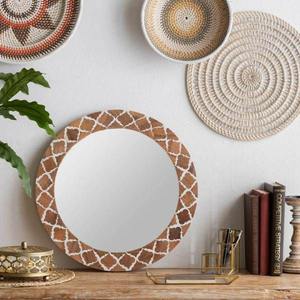 Espejo de Pared Redondo Moderno de Lujo con Incrustaciones de Hueso Azul, Diseño Geométrico, para Decoración del Hogar en el Dormitorio - Product Image 6