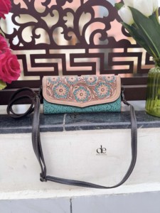 High Quality Hand <b>Tooled</b> Carving <b>Leather</b> Clutch Stylish Turquoise Colour Multi Uses Western Women's Cross Body Wallets Daily Use - Product Image 1